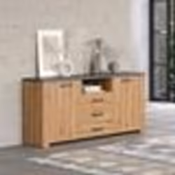 Buffet FOLLOW - Mélamine chêne artisan et gris ardoise - 2 Portes + 3 Tiroirs - L180 x P40 x H83 cm - TRENDTEAM