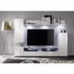 Ensemble meuble TV DOS - éclairage LED inclus - 3 Portes - Mélamine blanc mat et brillant - L208 x P33 x H165 cm