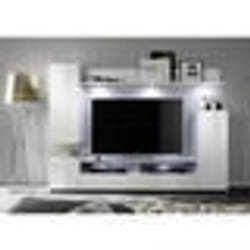 Ensemble meuble TV DOS - éclairage LED inclus - 3 Portes - Mélamine blanc mat et brillant - L208 x P33 x H165 cm