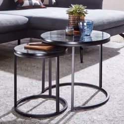 Table dappoint FINEBUY - Lot de 2 - Effet Marbré - Noir - Moderne