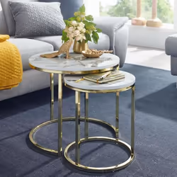 Table dappoint Lot de 2 Effet Marbré - FINEBUY - Moderne - Blanc / Or