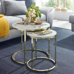 Table dappoint Lot de 2 Effet Marbré - FINEBUY - Moderne - Blanc / Or