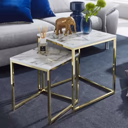 Table dappoint Lot de 2 Effet Marbré - FINEBUY - Carrée Moderne - Blanc / Or