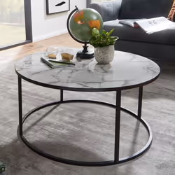 FineBuy Table Basse de Salon Effet Marbré 80x40x80 cm Table Canapé Moderne Ronde