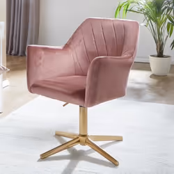 Chaise de bureau pivotante en velours FineBuy - Rose - Avec accoudoirs et dossier - Fixe - 97 x 55 x 55 cm