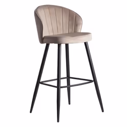 Tabouret de Bar Velours FINEBUY - Beige - Design Moderne avec Dossier Rembourré