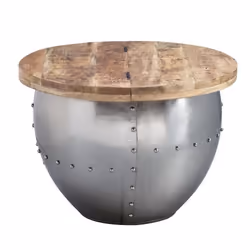 FineBuy Table Basse Bois Massif / Métal 60x43x60 cm Table de Salon Industrielle [Argent]