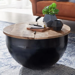 FineBuy Table Basse Bois Massif 60x34x60 cm Table dappoint Table de salon Rond