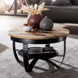 FineBuy Table Basse Bois Massif 60x34x60 cm Table dappoint Table de salon Rond