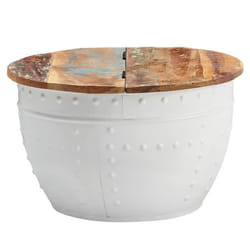 FineBuy Table Basse Bois Massif 60x36x60 cm Table dappoint Table de salon Rond [Blanc]