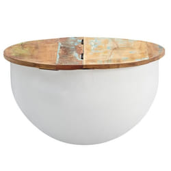 FineBuy Table Basse Bois Massif 60x34x60 cm Table dappoint Table de salon Rond [Blanc]