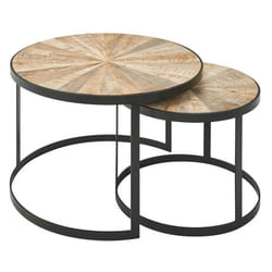 FineBuy Table basse design Table de salon en bois massif Table basse ronde en 2 parties