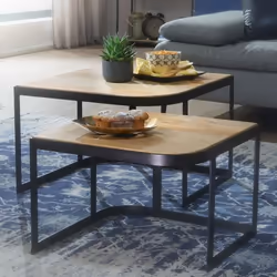 Table basse en bois massif FineBuy - Set de 2 tables dappoint gigognes - Marron