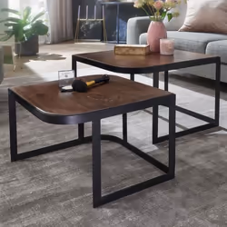 FineBuy - Table basse en bois massif lot de 2 tables dappoint table gigogne - Marron
