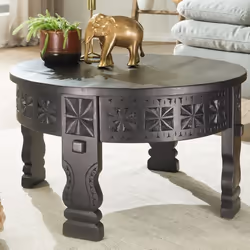 FineBuy table basse table de salon table en bois massif table basse de salon ronde [60 cm]