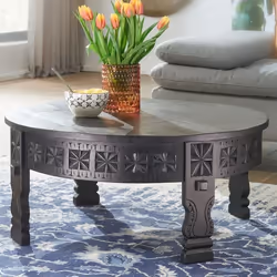 FineBuy table basse table de salon table en bois massif table basse de salon ronde [80 cm]
