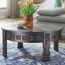 FineBuy table basse table de salon table en bois massif table basse de salon ronde [80 cm]