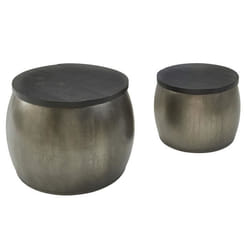 Ensemble de 2 tables basses gigognes en manguier et aluminium - FINEBUY - Style industriel - Espace de rangement