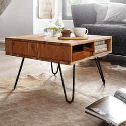 FineBuy Table Basse de Salon 60x60x40cm Table Canapé Bois Metal Industriel Carré