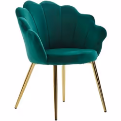 Chaise de salle à manger en velours tulipe - FINEBUY - Shell Chair - Pieds dorés - Vert