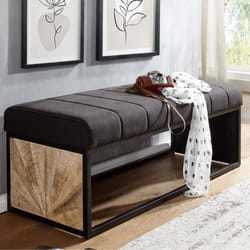 Banc en Tissu Noir 105 cm Bois Massif Rembourré Style Rétro FineBuy