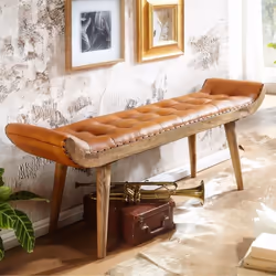 Banc - FINEBUY - Chesterfield - Cuir véritable - Bois massif - 125x50x38 cm