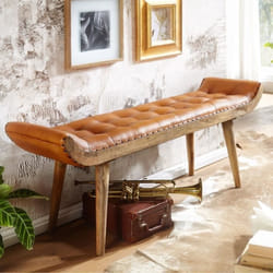 Banc - FINEBUY - Chesterfield - Cuir véritable - Bois massif - 125x50x38 cm