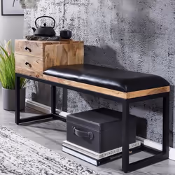 Banc - FINEBUY - 100 cm - Cuir Véritable - Bois Massif - Rembourré avec Rangement