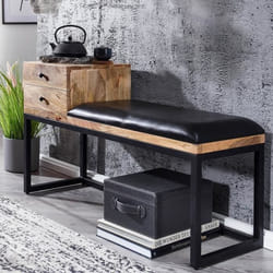 Banc - FINEBUY - 100 cm - Cuir Véritable - Bois Massif - Rembourré avec Rangement
