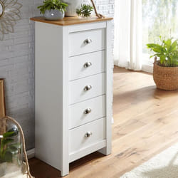 Commode - FINEBUY - 53x114x39 cm - 5 tiroirs - Blanc / Chêne - Design moderne