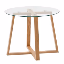 FineBuy Table Basse de Salon Chêne Bois Massif Verre Table de Canapé Ronde  [S]
