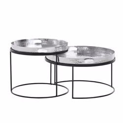 Table FineBuy - Ensemble plateau en métal - Table canapé table dappoint - Argent