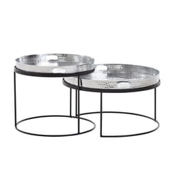 Table FineBuy - Ensemble plateau en métal - Table canapé table dappoint - Argent