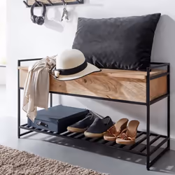 Banc de couloir - FINEBUY - Modèle avec rangement - Bois massif - Métal - 90x52x38 cm