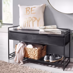 Banc de couloir - FINEBUY - Modèle avec rangement - Bois massif - Métal - 90x52x38 cm - Noir