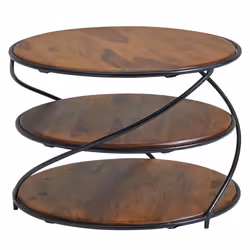 Table basse en bois massif FineBuy - modèle rond - espace de rangement - design contemporain