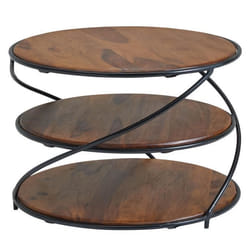 Table basse en bois massif FineBuy - modèle rond - espace de rangement - design contemporain