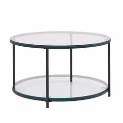 Table basse - FINEBUY - ronde en verre et métal - espace de rangement