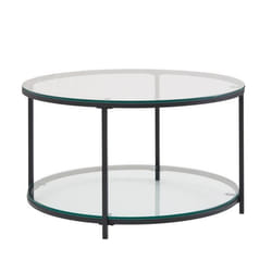 Table basse - FINEBUY - ronde en verre et métal - espace de rangement