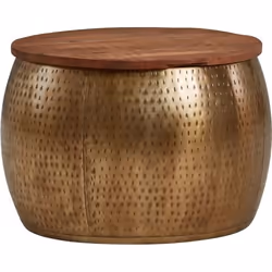 Table basse - FINEBUY - Ronde - Bois massif mangue - Métal - Espace de rangement