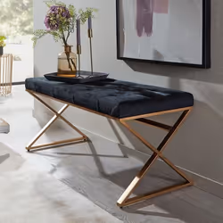 Banc - FINEBUY - Velours Noir - 90x46x44 cm - Rembourré - Design Moderne