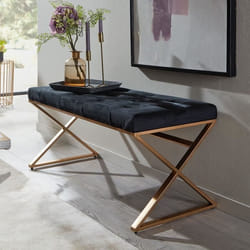 Banc - FINEBUY - Velours Noir - 90x46x44 cm - Rembourré - Design Moderne