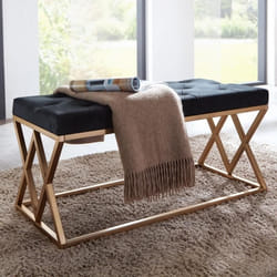 Banc - FINEBUY - Velours et Métal - 90 cm - 2 places - Moderne - Confort Moelleux