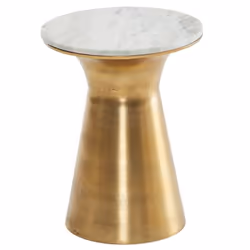 Table dappoint - FINEBUY - Ronde - Marbre Véritable - Métal Doré - 35x35x45 cm
