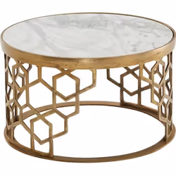 Table Basse Ronde - FINEBUY - Marbre Véritable - 60x60x36 cm - Design Moderne - Couleur Blanc/Doré