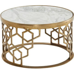 Table Basse Ronde - FINEBUY - Marbre Véritable - 60x60x36 cm - Design Moderne - Couleur Blanc/Doré