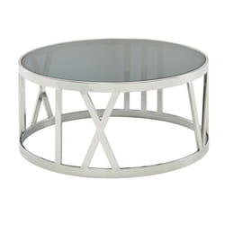 Table Basse Ronde - FINEBUY - 60x60x30 cm - Verre Transparent - Métal Argent - Design Moderne