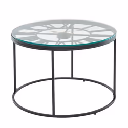 Table Basse Ronde Verre 60x60x43 cm Moderne Métal Noir - FINEBUY