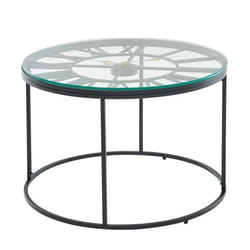 Table Basse Ronde Verre 60x60x43 cm Moderne Métal Noir - FINEBUY