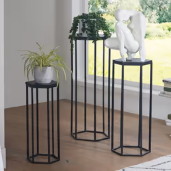 Tables Gigognes Bois Massif FineBuy - Lot de 3 - Noir